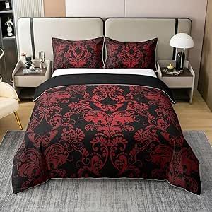 Burgundy Bedding, Boys Comforter Sets, Bohemian Bedding Sets, Damask Bedding, Skull Bedding Sets, Red Luxury, Floral Comforter Sets, King Bed Sheets, Unique Bedding Sets