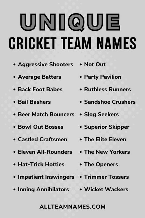 unique cricket team names list Cricket Team Names Ideas, Cricket Team Names, Unique Team Names, Running Team Names, Team Names Ideas, Best Team Names, Hockey Team Names, Softball Team Names, Running Team