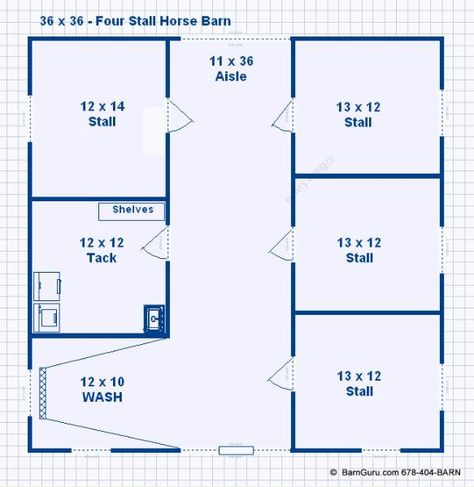 Barn Plans - 4 Stall Horse Barn Plans - Design Floor Plan 4 Stall Horse Barn Plans, 4 Stall Horse Barn, Small Horse Barn Plans, Horse Stables Design, Small Horse Barn, Small Horse Barns, Barn Layout, Diy Horse Barn, Horse Barn Ideas Stables