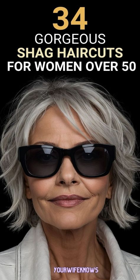 34 Chic Shag Haircuts to Elevate Style for Women Over 50! Modern Shag Haircuts Medium Over 50, Haircuts That Make You Look Younger, Short Hair Chubby Face, Hair For Older Women, Shag Haircuts For Women, Medium Shaggy Hairstyles, Shag Hair, Modern Shag Haircut, Grey Hair Over 50