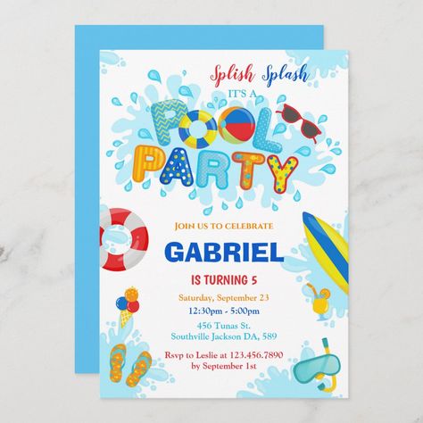 Best Friend Wedding Gifts, Pool Party Birthday Invitations, Summer Party Invitations, Pool Birthday, Pool Party Invitations, Baby Boy First Birthday, Pool Birthday Party, Water Party, Splish Splash