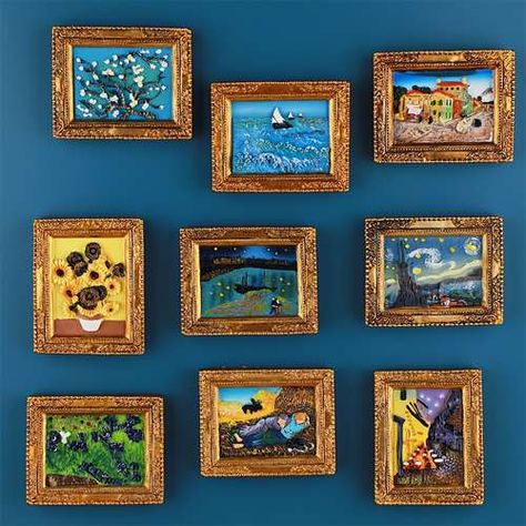 Paint Refrigerator, Van Gogh Famous Paintings, Retro Refrigerator, Decorative Magnets, World Famous Paintings, Refrigerator Accessories, Painted Picture Frames, Fridge Decor, Photo Frame Design