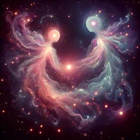 Experience a magical love journey with our AI art. Mesmerizing swirls of soft pink & pastel purple entwine in a cosmic dance against a starry backdrop, emitting delicate shines of mutual affection. Link in bio. #AIart #Love #Ethereal #CosmicLove #ArtificialIntelligence #DigitalArt Cosmic Love Aesthetic, Cosmic Soulmates, Aphrodite Urania, Cosmic Love Art, Afterlife Art, Ethereal Love, Magical Love, Cosmic Dance, Cosmic Love