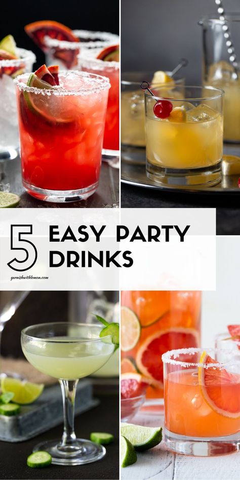 Be the best hostess in town when you serve one of these 5 Easy party Drinks! The best batch cocktails to make at home! Best Party Drinks, Easy Party Drinks, Happy Hour Appetizers, Batch Cocktail Recipe, Gimlet Recipe, Easy Drinks To Make, Cocktails To Make At Home, Fun Party Drinks, Drinks To Make