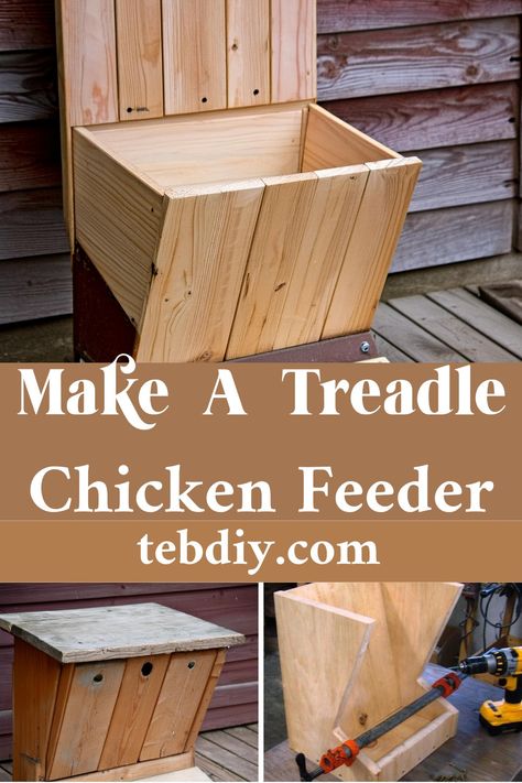 How To Make A Treadle Chicken Feeder Treadle Chicken Feeder, Chicken Self Feeder Diy, Chicken Feeder Shelter, Chicken Grit Dispenser Diy, Rat Proof Chicken Feeder, Diy Automatic Chicken Feeder, Chicken Feeder Ideas, Quack Shack, Diy Chicken Feeder