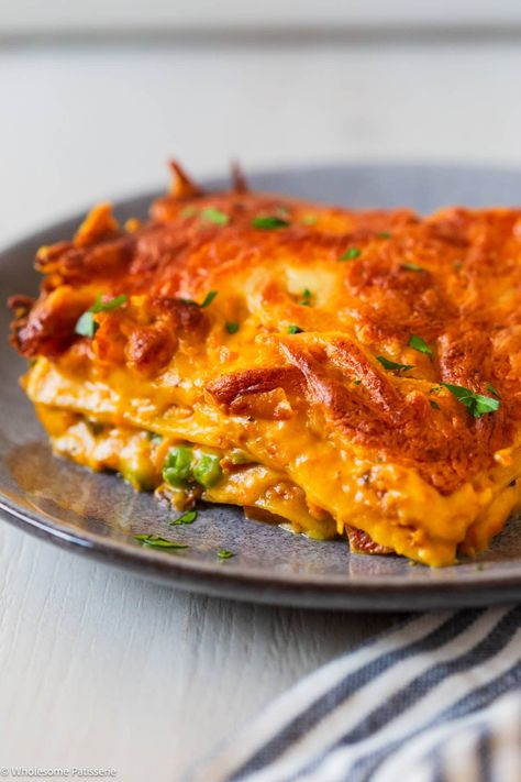 Pumpkin Béchamel Vegetable Lasagna - Wholesome Patisserie Pumpkin Lasagne, Lasagna With Bechamel Sauce, Pumpkin Lasagna, Pumpkin Vegetable, Pea Pesto, Veggie Lasagna, Vegetable Lasagna, Vegetarian Lasagna, Ceramic Baking Dish