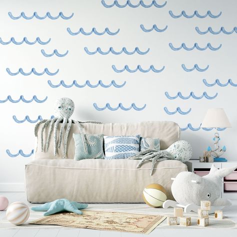 Nursery Mermaid, Light Grey Paint Colors, Wave Wall, Nautical Nursery Decor, Light Gray Paint, Ocean Nursery, Waves Sea, Waves Ocean, Nursery Decals