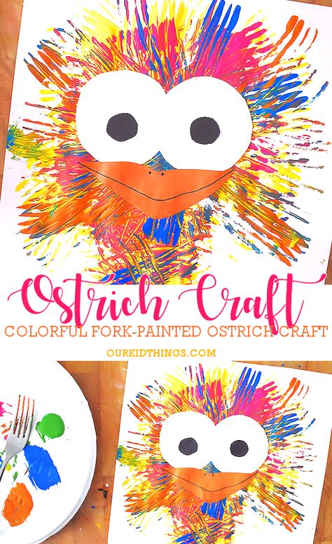 Wild Animal Crafts For Toddlers, Ostrich Craft, Bird Crafts For Kids, Zoo Animals Preschool, Abstract Giraffe, Fork Crafts, Animal Crafts Preschool, Zoo Crafts, Zoo Animal Crafts