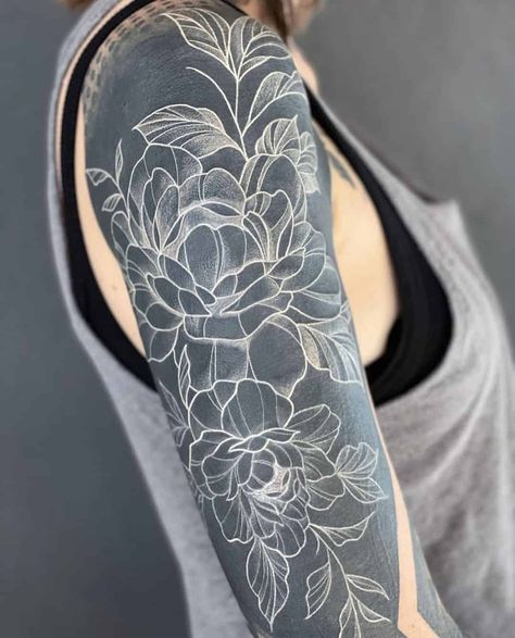 White Over Black Tattoo, Negative Tattoo, Blast Over Tattoo, Small Wave Tattoo, Mangas Tattoo, Solid Black Tattoo, Black Tattoo Cover Up, Blackout Tattoo, White Ink Tattoo