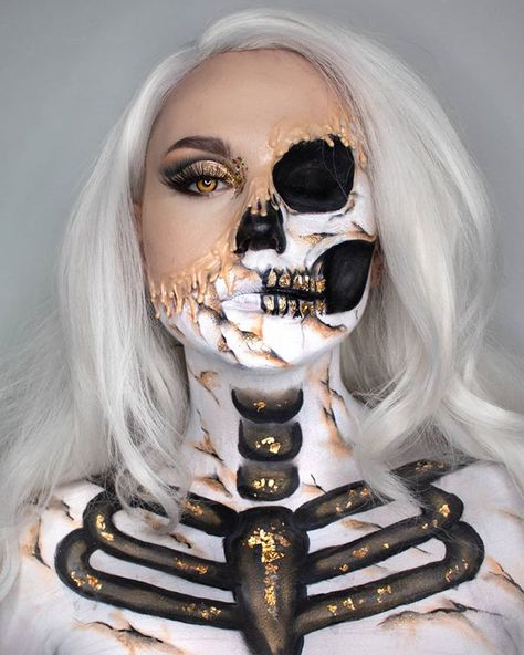 Halloweenský Makeup, Maquillage Yeux Cut Crease, Holloween Makeup, Creepy Halloween Makeup, Skeleton Makeup, Cool Halloween Makeup, Face Art Makeup, Snow Fairy, Halloween Makeup Inspiration