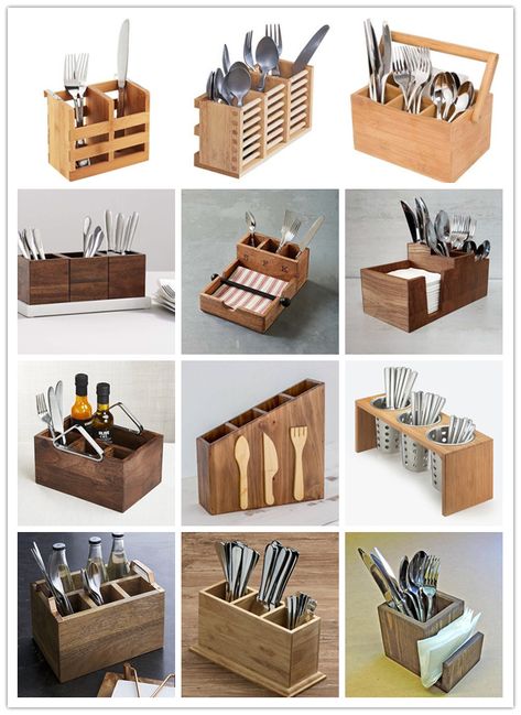 Wooden Organizer Kitchen, Wooden Kitchen Roll Holder, Diy Wooden Utensil Holder, Wooden Silverware Holder, Diy Cutlery Organizer, Wooden Spoon Holder Ideas, Kitchen Wooden Accessories, Wooden Kitchen Tools, Diy Cutlery Holder