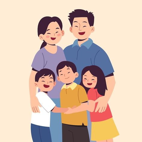 Family Poster Drawing, Persona Illustration, Family Picture Cartoon, Family Drawing Illustration, Family Picture Drawing, Asian Family, Filial Piety, Family Vector, Family Drawing