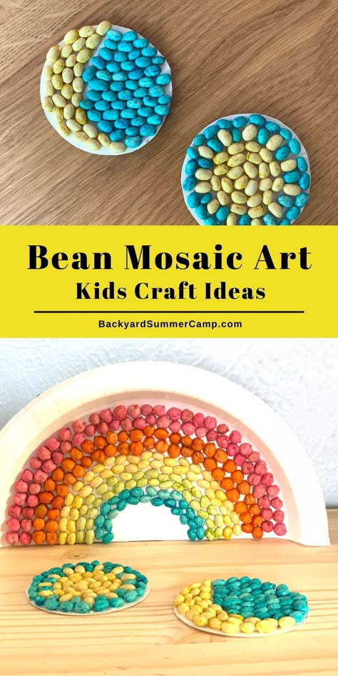 Make a bean mosaic using dyed beans for a fun and easy kids' art project that's sure to spark some creativity. Beans Mosaic Art, Beans Art Projects, Mosaic Art For Preschoolers, Straw Mosaic Art, 2nd Grade Mosaic Art, Different Art Forms For Kids, Kindergarten Mosaic Art, Bean Art Animals, Mosaic Art Template