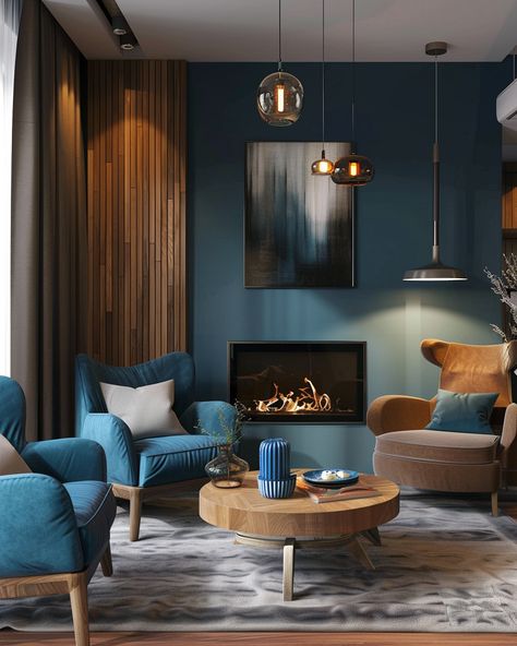 55 Modern Blue Living Room Design and Decor Ideas for Inspiration – CreativeBooster Window Area Decor, Denim Blue Living Room, Scandinavian Living Room Grey, Blue And Brown Living Room, Modern Blue Living Room, Dark Blue Lounge, Blue Living Room Color Scheme, Blue Living Room Color, Blue Grey Living Room