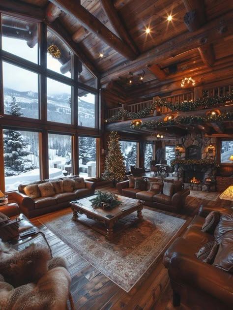 Ski Chalet Aesthetic, Log Home Christmas, Winter Cabin Interior, Christmas Cabin In The Woods, Cabin In Alaska, Cozy Cabin Aesthetic, Winter Cabins, Cozy Winter Cabin, Winter Cosy