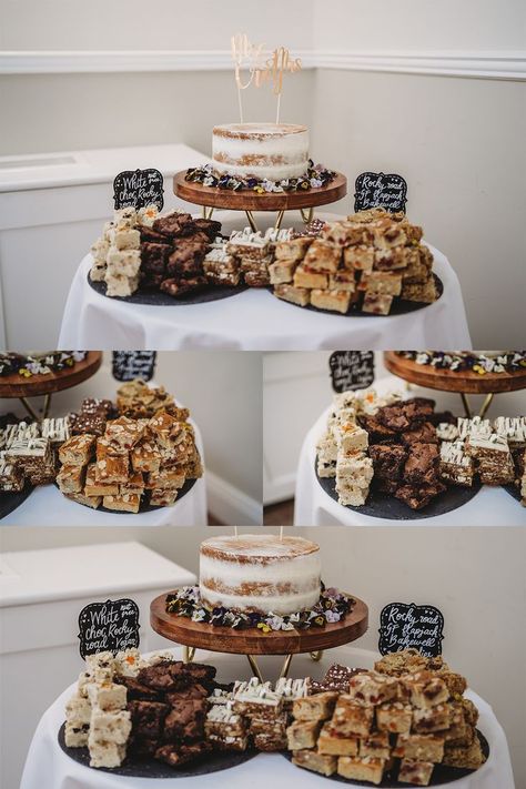 dessert table at Cottesmore golf club wedding in sussex Wedding Cake Grazing Table, Cake Grazing Table, Wedding Dessert Instead Of Cake, Wedding Dessert Not Cake, Individual Wedding Cakes For Each Guest, Alternative Wedding Dessert Ideas, Dessert Platter Wedding, October Wedding Dessert Table, Cinnamon Roll Wedding Display