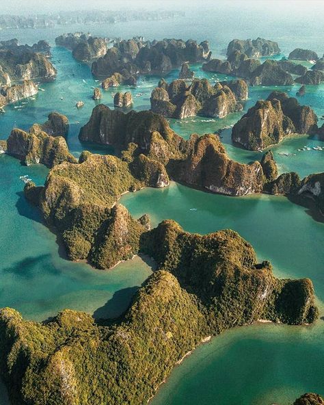 THE CAT BA ISLANDS (Vietnam) is one of the best examples of tower karst. Islands consist of a large island and 366 small limestone islets. The islands are relicts of karst limestone mountains that became submerged during the Holocene transgression 7000 – 8000 year ago. Karst topography is characterized by subterranean limestone caverns and extensive cave systems, which are dissolved from the limestone over millennia. Cat Ba Island, Vietnam Holidays, Vietnam Travel Guide, Visit Vietnam, Ha Long Bay, Ha Long, Halong Bay, Aesthetic Travel, Vietnam Travel