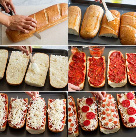 Homemade French Bread Pizza Recipes, Diy Frozen French Bread Pizza, French Roll Pizza, Diy French Bread Pizza, French Toast Pizza Easy Recipes, How To Make Pizza Bread, Oven Baked French Bread Pizza, Italian Loaf Bread Pizza, French Baguette Pizza