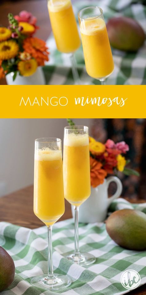 Easy Mango Mimosa Recipe #mango #mimosa #cocktail #brunch #prosecco #breakfast #sorbet #easy #recipe Mango Mimosa Recipe, Mimosa Recipe Champagne, Mango Mimosa, Sorbet Mimosa, Hosting Breakfast, Mango Sorbet Recipe, Mango Cocktail, Unique Cocktail Recipes, Mimosa Cocktail