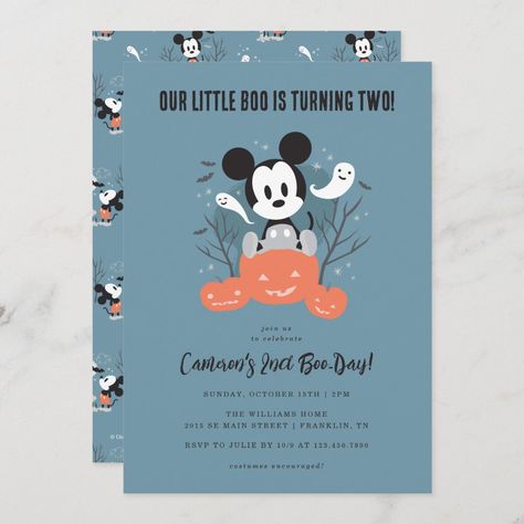 Mickey Mouse | Our Little Boo is Turning Two Invitation Spooky One Birthday, Halloween Invitations Kids, Two Spooky, Mickey Invitations, Spooky Birthday, Mickey First Birthday, Halloween First Birthday, Halloween 1st Birthdays, Mickey Halloween Party