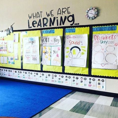 I love this idea but use command hooks and metal rings in my classroom with labels above to keep chart paper organized!!! Yes Anchor Chart Bulletin Board, Anchor Chart Display, Kindergarten Management, Classroom Decoration Ideas, Sarah Price, Kindergarten Anchor Charts, Classroom Anchor Charts, 4th Grade Classroom, 3rd Grade Classroom