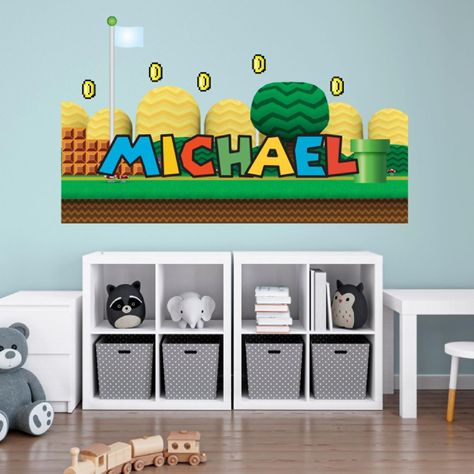 Mario Bedroom Decor, Mario Bedroom Ideas Boys, Mario Room Decor, Mario Wall Art, Mario Bedroom, Room Decor For Boys, Mario Room, Name Sticker, Name Wall Decals