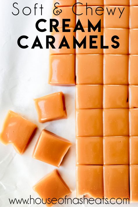 Caramels With Heavy Cream, Martha Stewart Caramels, Chewy Homemade Caramels, Easy Caramel Recipe Candies, Easy Caramels Candy, How To Make Caramels Easy, Diy Soft Carmels, Soft Buttery Homemade Caramels, Easy Homemade Soft Caramels