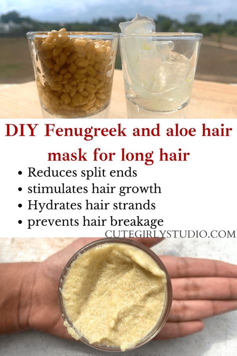 Fenugreek For Hair Growth Oil Diy, Auyvedic Hair Growth, Hair Mask With Jojoba Oil, Hair Strengthening And Growth Mask, Benefits Of Fenugreek For Hair, Hydrating Hair Mask Diy Natural, Fenugreek And Aloe Vera For Hair, Ayurvedic Hair Mask Recipes, Aloe Hair Mask Diy