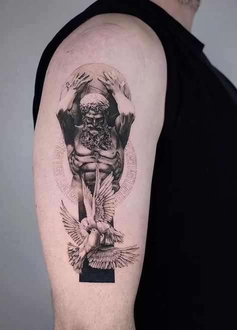 Greek Angel Tattoo, Sisyphus Tattoo, Greek Angel, Ancient Greek Tattoo, Scientific Tattoo, Angel Tattoo Ideas, Apollo Tattoo, Tattoos Behind Ear, Greece Tattoo