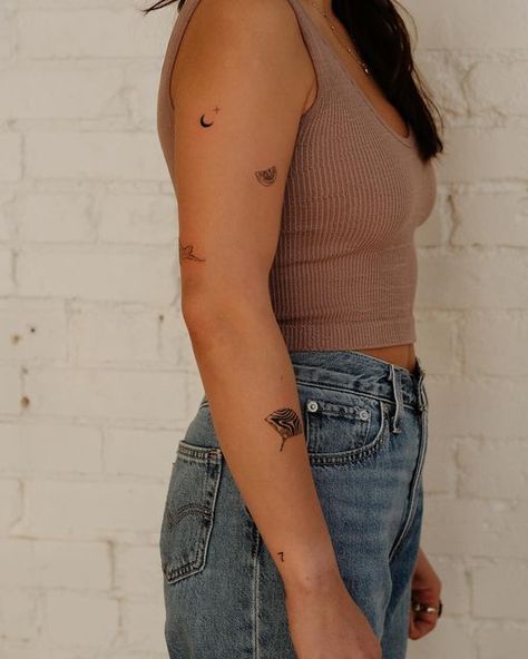 Dainty Patchwork Sleeve, Tattoos Sticker Sleeve, Sticker Sleeve, Patchwork Tattoo, Patchwork Sleeve, Dainty Tattoos, Simplistic Tattoos, Tattoo Placement, Sleeve Tattoo