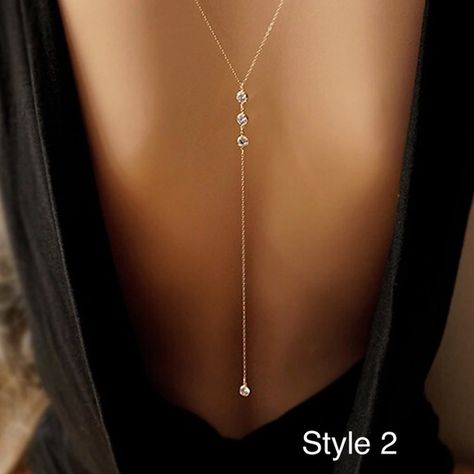 Baguette Diamond Necklace, Backdrop Necklace, Baguette Necklace, Back Chain, Backdrops Necklace, Dainty Diamond Necklace, Back Necklace, Morning Dew, Back Jewelry