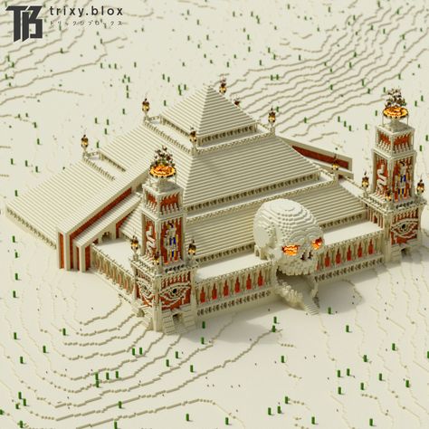 Desert Ideas Minecraft, Minecraft Building Ideas Desert, Minecraft Temple Build, Minecraft Temple Ideas, Minecraft Desert Builds, Minecraft Pyramid, Minecraft Desert House, Minecraft Temple, Minecraft Desert