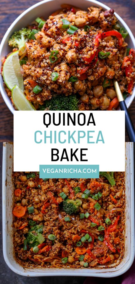 This fluffy quinoa casserole is packed with amazing Indian spices, toothsome chickpeas, and lots of veggies. 1 Pan 1 Step dump and bake. No need to stand around to saute anything! Gluten-free, soyfree, Nutfree Vegan Dinner Quinoa, Beans And Quinoa Recipes, Vegan Recipes With Quinoa, Chickpea And Quinoa Recipes, Vegan Quinoa Casserole Recipes, Vegan Gluten Free Casserole, Quinoa And Lentil Recipes, Quinoa Bake Recipes, Vegetarian Couscous