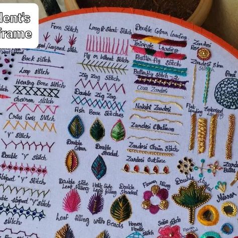 Aari Embroidery Students Work, Aari Work All Stitches, Aari Work Class Poster, Aari Embroidery Stitches Name, Aari Stiches Name, Aari Work Name Design, Beeds Work Aari Design, Silk Thread Aari Work Design, Types Of Aari Stitches