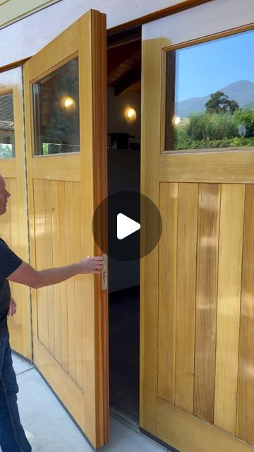 Sean McCue on Instagram: "Closing the custom built folding doors on my studio. I spent two months coming up with different door solutions when building my studio. My criteria was the doors needed to make a perfect seal for sound and wind, and I wanted the doors to be able to open full width. This is the final result with the help from the masters David Moseley and Ben Kerwood!  #custom #door #customdoors #doors #handmade #wood #woodworking #woodwork #fabrication #welding #musicstudio #studio" Wood Folding Doors, Folding Garage Doors, Door Solutions, Shop Doors, Crazy Ideas, The Masters, Folding Doors, Custom Door, Store Front