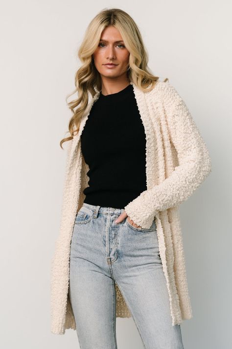 Oxford Pocket Cardigan | Cream Tan Cardigan Outfit, Cream Cardigan Outfit, Winter Cardigan Outfit, Knee Length Cardigan, Cardigan Outfit, Baltic Born, Cream Cardigan, Cardigan Style, Soft Cardigan