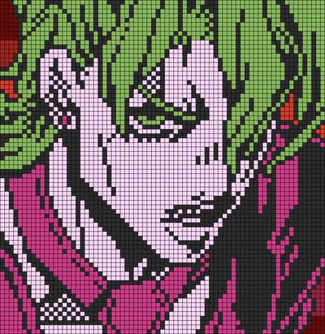 Jjba Cross Stitch, Jjba Alpha Pattern, Jojo Alpha Pattern, Crochet Pixel Grid Pattern, Jjba Pixel Art, Anime Alpha Pattern, Jjba Vento Aureo, Manga Face, Pannacotta Fugo