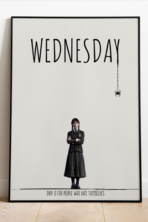 Movie Quotes Wall Art, Wednesday Adams Bedroom Ideas, Wednesday Room Decor, Wednesday Addams Room Ideas, Dark Posters For Room, Wednesday Addams Poster, Wednesday Poster, Retro Typography Poster, Wednesday Addams Quotes