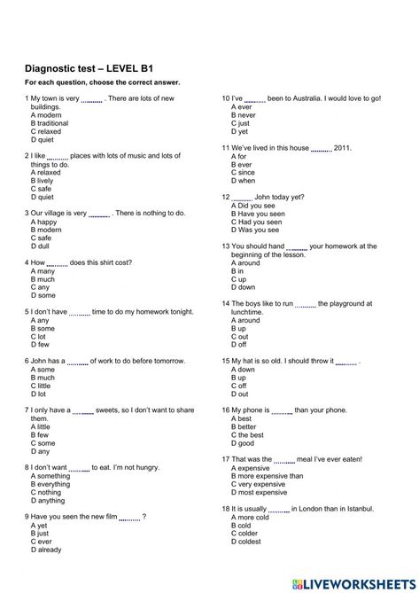 Grammar and Vocabulary online worksheet for B1. You can do the exercises online or download the worksheet as pdf. Esl Advanced, English Exam Papers, English Vocabulary Exercises, English Grammar Quiz, Esl Grammar, English Quiz, Vocabulary Exercises, English Language Test, Grammar Quiz