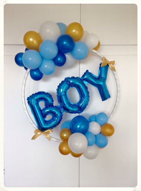 "It's a boy" balloon hoop. Created by BalloonBlooms.co.uk Balloon Hoop, Circle Decor, Fiesta Shower, Idee Babyshower, Its A Boy Balloons, Royal Baby Showers, Welcome Home Baby, Tinkerbell Party, Its A Boy