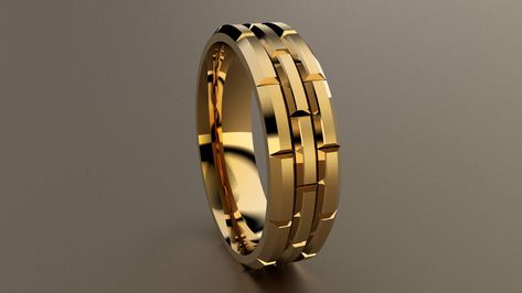 This 14kt Yellow Gold Wedding Band has a simple look with clean cuts and lines that make a classic yet stylish wedding ring. The pattern gives the look of stacked bricks while staying clean and unique. This version has a brushed matte finish add to the top surfaces of the ring. This finish contrasts the high polished edges and facets really showing the design of the ring. The width of the ring is 6 MM but can be made in various thicknesses and even scaled down for a woman. Please choose your finger size.  I will do any size including quarter sizes. If you do not see your size please convo me. I make each ring to order. Making your ring can take between 2-3 weeks but many times will be a little sooner, but please leave time for your order. Can't rush perfection. Thanks for considering. Mens Wedding Bands Brushed, Wedding Ring Classic, Simple Wedding Bands, Pink And Gold Wedding, Brick Pattern, Faceted Ring, Classic Wedding Rings, Yellow Gold Wedding Band, Wedding Anniversary Rings