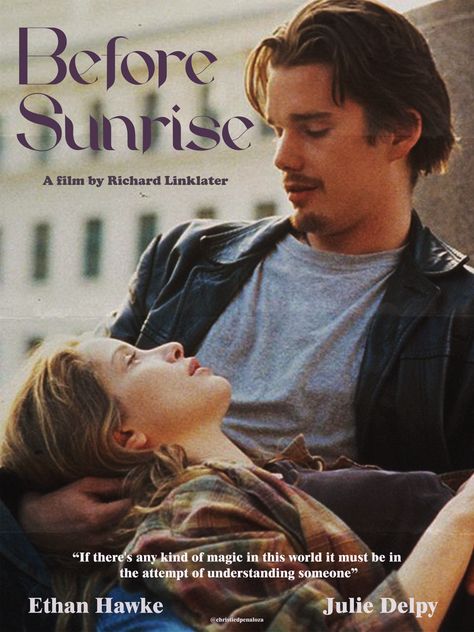 Before Sunrise vintage movie poster Movie Wall Prints Aesthetic, Film Prints For Walls, Christian Leave Poster, Before Sunrise Poster Art, Before I Fall Poster, Letterboxd Movie Posters, Before Sunrise Movie Poster, Vintage Movie Posters Retro, Before Sunrise Aesthetic