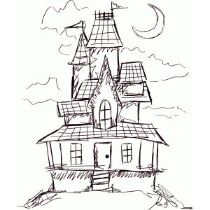 Haunted House Drawing Easy, Haunted House Sketch, Haunted Drawing, Simple House Sketch, Castle Drawing Easy, Free Spooky Fonts, Easy Haunted House, Ornate Oval Frame, Haunted House Drawing