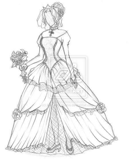 Victorian Dress Drawing, 1800 Dress, Anime Wedding Dress, 1800s Dresses, Wedding Dress Drawings, Anime Dresses, 1800's Dress, Gown Drawing, Wedding Dress Sketches