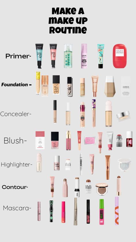 Preppy Makeup Routine, Choose Your Makeup, Makeup Routine Guide, Makeup Beauty Room, Preppy Makeup, Makeup Charts, Glow Primer, Sephora Skin Care, Beauty Routine Tips