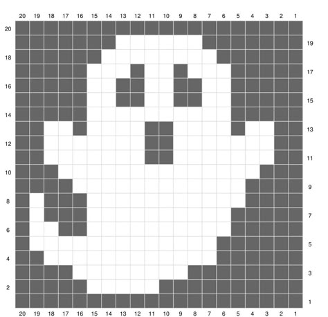 20x20 Pixel Art Grid, Simple Grid Crochet, Ghost Knitting Chart, Halloween Crochet Graph Patterns, Black And White Crochet Tapestry Pattern, Small Pixel Grid Crochet, Square Pixel Pattern, Small Grid Art, Small Grid Pattern Crochet