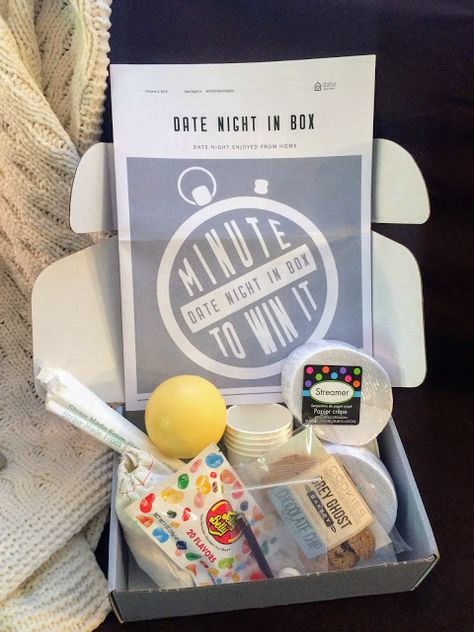 Minute to Win It Date Night In Box Review Date Night Ideas Date Night Baskets Couples, Date Night In A Box Ideas Diy, Date Night Basket Ideas Couple, Diy Date Night Box Ideas, Date Night In A Box Ideas, Date In A Box Ideas, Diy Games For Couples, Date Night Box Gift, Date Night Box Ideas