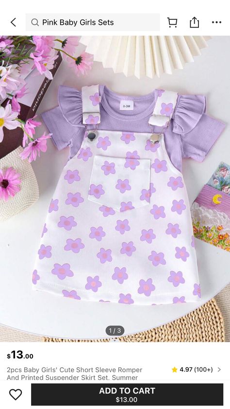 2pcs Baby Girls' Cute Short Sleeve Romper And Printed Suspender Skirt Set, SummerI discovered amazing products on SHEIN.com, come check them out! Shirts And Shorts Outfit, Skirt Set Summer, Shirts And Shorts, Baby Fits, Suspender Skirt, Shorts Outfit, Short Sleeve Romper, Baby Outfits, Cute Shorts