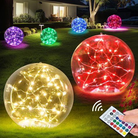 PRICES MAY VARY. ✨【Unique Starry Romance】Solar Globe Light features a creative string light design that emits a colorful glow, casting a unique and charming light on your yard or lawn. The garden solar globe light has a large diameter size of 14 inches and 60 LED light beads, create romantic starlight and firefly effect. ✨【Auto ON and OFF】2 Globes per pack, first turn on the switch (please try the switch in a dark house or at night), they will automatically light up at night and turn off during Globe Lights Outdoor, Large Outdoor Christmas Decorations, Outdoor Globe Lights, Christmas Pathway Lights, Outdoor Christmas Decorations Yard, Joy Decorations, Affordable Christmas Decorations, Garden Balls, Globe Light