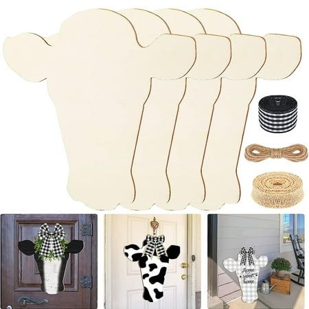 Description: Unfinished Cow Wood Door Hanger with Farmhouse Country Cow Wood Cutouts, with Ribbon and Twine for Crafts, Farmhouse, Door Hook. Features: Elegant design: The wooden cutout is designed with cute animal pattern, vivid and elegant, available in wood color, bright and vibrant, elegant and delicate, full of rustic flavors, well match different occasions, suitable for making delicate handicrafts . Easy to Match: The wooden cutouts are designed with animal styles that are full of farmhouse elements, which can bring you an exquisite and antique feeling, adding a sense of beauty. Specifications: Material: wood. Colour: wood colour. Size: Cow Craft: about 11.81 x 11.81 inches, 0.16 inches thick and 12 inches in diameter. Ribbon: Measures approximately 78.74 inches long, 0.98 inches wid Cow Crafts, Cow Door Hanger, Wood Cow, Cow Craft, Country Cow, Wood Door Hanger, Burlap Door Hangers, Farmhouse Door, Door Hook